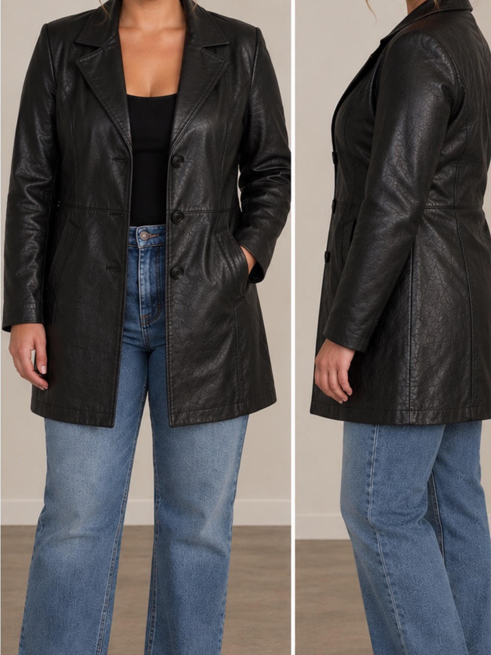 Wilson Black vintage Leather Long Blazer Jacket